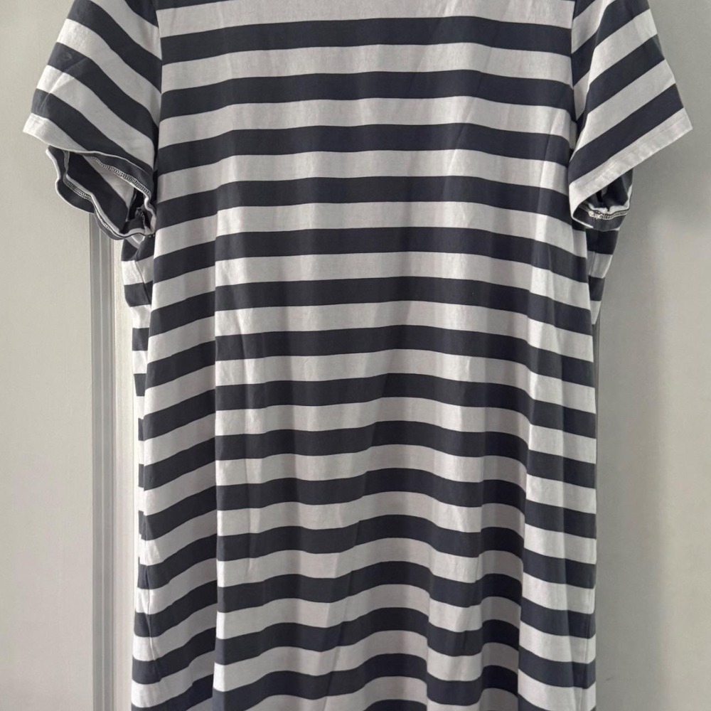 Old Navy Womens Vintage Crew Neck Mini T-Shirt Dress Grey White Stripe XL Tall
